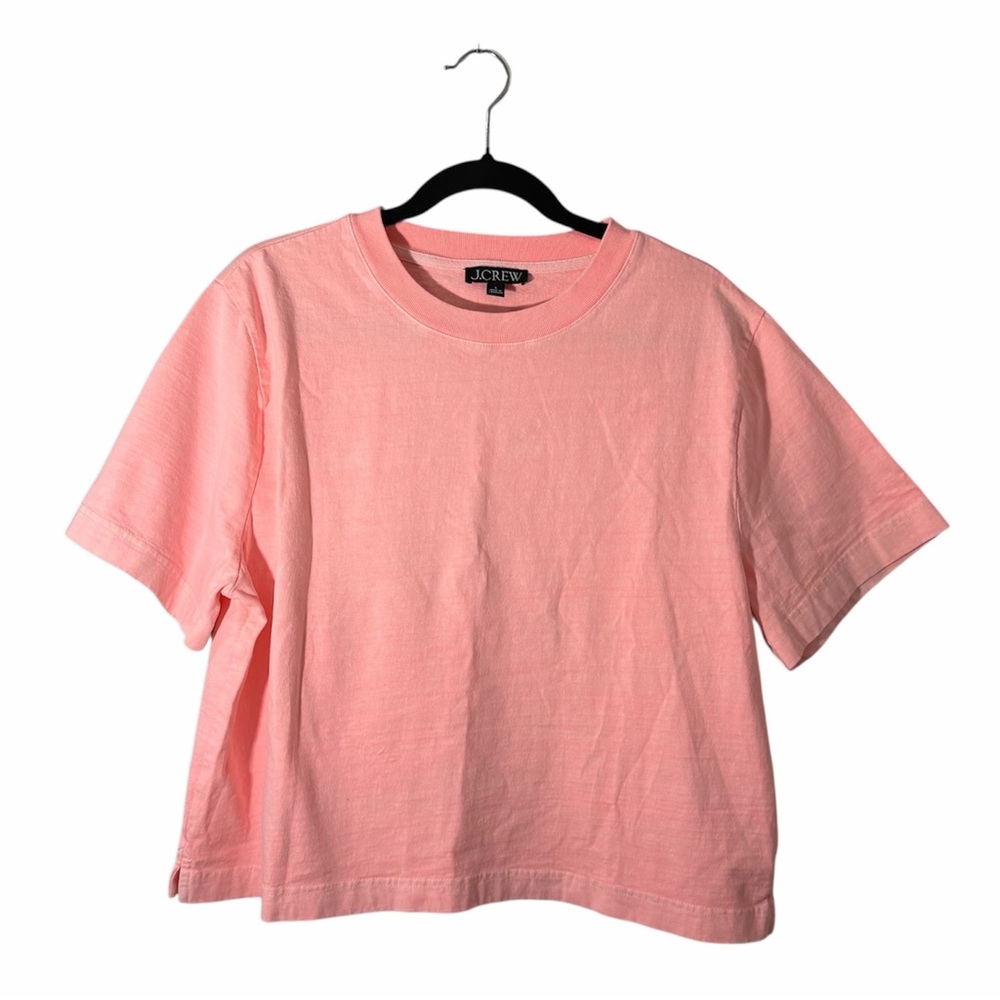 J Crew Relaxed Premium Weight Crop T-Shirt Women Large Cotton Boxy Slit Bright